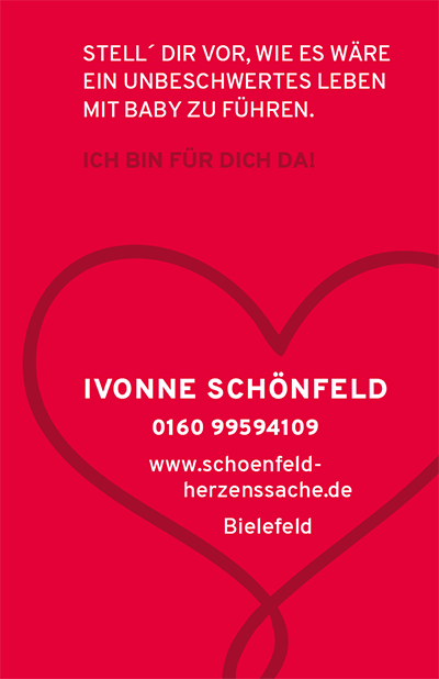 Visitenkarten Ivonne Schönfeld – Herzenssache Visitenkarte Ivonne Schönfeld - Herzenssache - Unterstützung für ein unbeschwertes Leben mit Baby